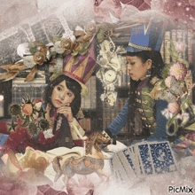 a picture of two women with a horse and playing cards with picmix on the bottom