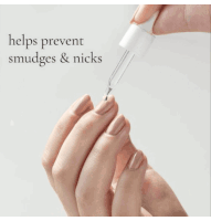 a woman applying nail polish with a dropper and the words helps prevent smudges & nicks