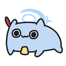 a cartoon drawing of a blue cat with a circle around its head
