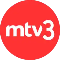 a red circle with the words mtv3 in white letters