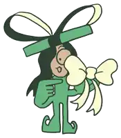 a cartoon drawing of a person holding a bow