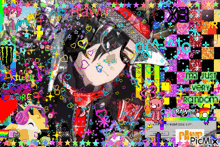 a colorful collage with the word rawr on the bottom left