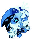a cookie from a video game is wearing a blue and white outfit and a blue hat .