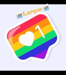 a rainbow colored sticker with a heart and the number 1 on it