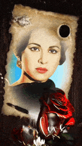 a painting of a woman with a rose and the word love on the bottom