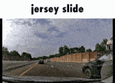 a picture of a car on a highway with the words jersey slide above it