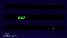 a purple screen with the words usage battery 90 % on the bottom