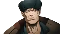 a cartoon drawing of a man with a fur hat on