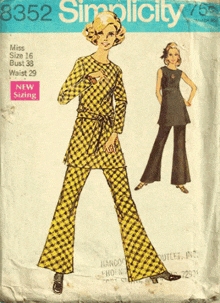 a sewing pattern from simplicity shows a woman in a yellow and black dress