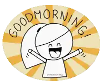 a sticker that says good morning with a cartoon girl