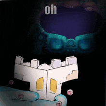 a cartoon drawing of a castle with the words oh above it