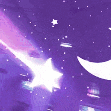 a purple background with a crescent moon and a star