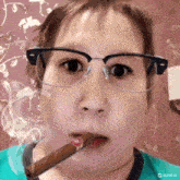 a person wearing glasses is smoking a cigar with kling ai written on the bottom