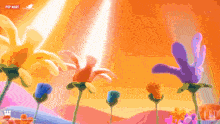 a bunch of colorful flowers with the pop mart logo on the bottom