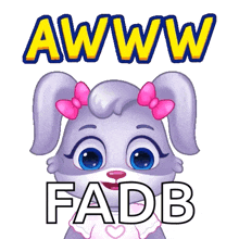 a cartoon bunny with pink bows on her ears and the words awww fadb