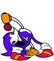 a cartoon character is singing into a microphone while holding a microphone .