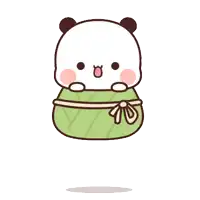 a cartoon panda bear is holding a green bag
