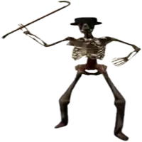 a skeleton wearing a top hat holds a cane
