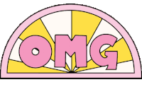 the word omg is on a pink and yellow circle