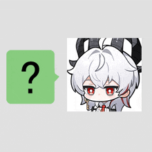 a green square with a question mark next to a picture of a demon