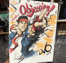 a drawing of a man with the word objection on the top