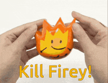 a person is holding a toy that says " kill firey "