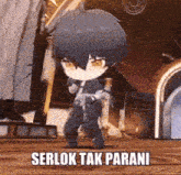 a cartoon character is dancing with the words serlok tak parani below him