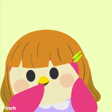 a cartoon drawing of a girl with the word finch on the bottom right corner