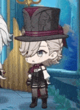 a cartoon character is wearing a top hat and a red scarf