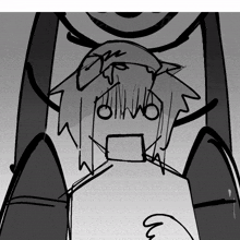 a black and white drawing of a person with a shocked look on their face