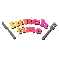 a sign that says lunch time with a fork and knife