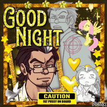 a picture of a man with glasses and the words good night