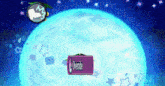 a purple sign that says ' overide ' in front of a full moon