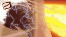 a cartoon illustration of a person being struck by lightning with a tv screen that says watch .