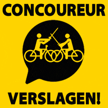 a yellow sign that says ' concours verslagen ' in black letters