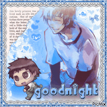 a picture of a boy and girl with the words goodnight on it