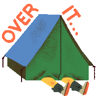 Bird Inside A Tent Says "Over It" In English. Sticker