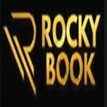a logo for rocky book is shown in gold letters