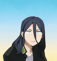 a drawing of a person with long black hair