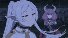 a girl with horns is standing next to another girl who says true