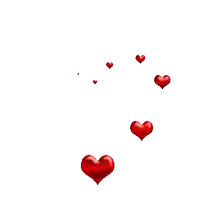 a row of red hearts floating in the air on a white background