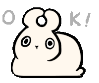 a cartoon drawing of a rabbit with a circle in the middle of its head and the letters o and k above it .