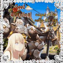 a picture of a robot and a girl with the words good morning carpe diem nutze den tag