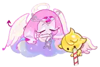 a cartoon drawing of a sleeping angel and a candy cane