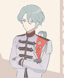 a drawing of a person with their arms crossed and a jacket that says ' ii ' on it