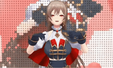 a 3d anime girl is standing in front of a pixelated background and smiling