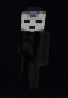 a skeleton in a minecraft video game with a purple hat on .