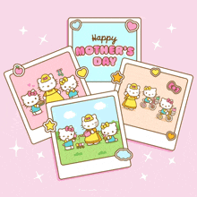 four pictures of hello kitty on a pink background with the words happy mother 's day on top