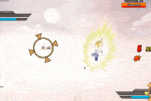 a screenshot of a video game shows a character with a 5 hit