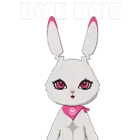 a cartoon rabbit with a pink scarf around its neck and the words bye bye above it